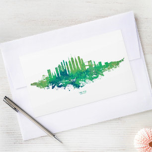 New York City Skyline Watercolor in blue and green Rectangular Sticker