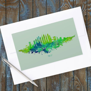 New York City Skyline Watercolor in blue and lime  Rectangular Sticker