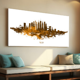 New York City Skyline Watercolor in orange Canvas Print