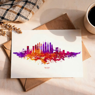New York City Skyline Watercolor on White Postcard