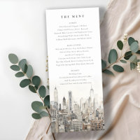 New York City Skyline Watercolor Wedding Menu Card