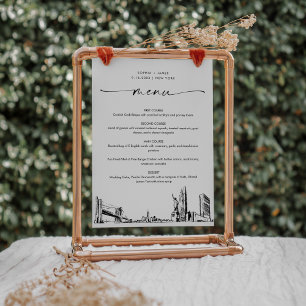 New York City Skyline Wedding Dinner Menu Card 5x7
