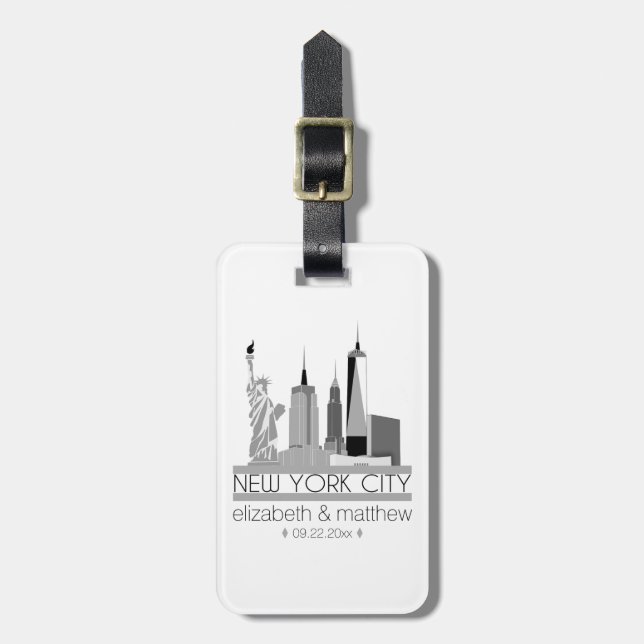 New York City Skyline Wedding Luggage Tag (Front Vertical)
