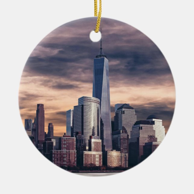 New York City Skyline Winter Ceramic Tree Decoration (Front)