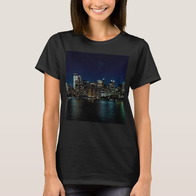 New York City Skyscraper Towers Night USA America  T-Shirt (Front)