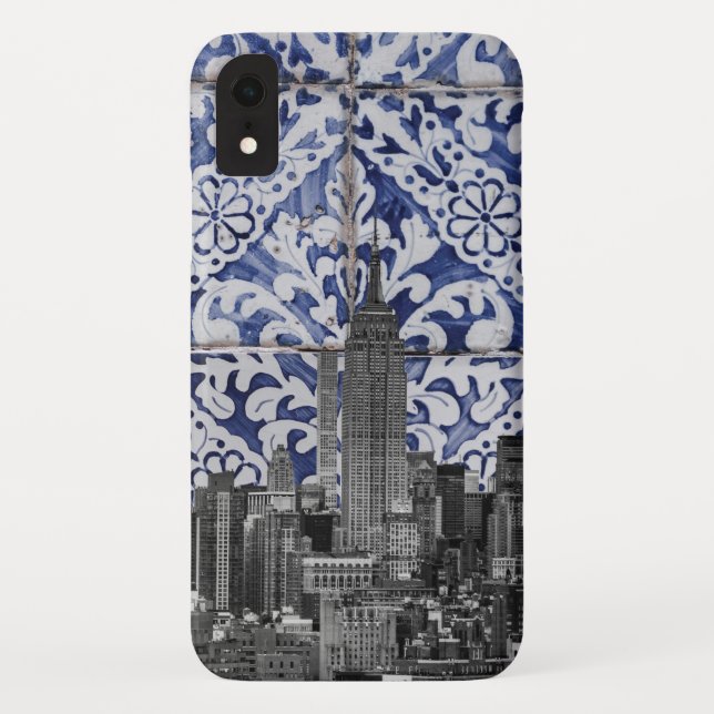 New York City Skyscrapers Meet Portuguese Tiles Case-Mate iPhone Case (Back)
