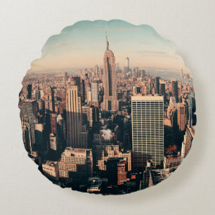 New York City skyscrapers roof terrace urban views Round Cushion