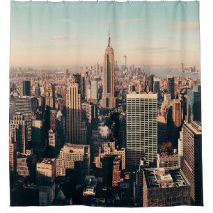 New York City skyscrapers roof terrace urban views Shower Curtain
