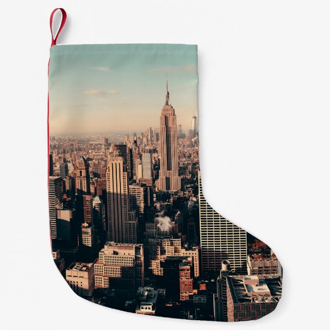 New York City skyscrapers roof terrace urban views Small Christmas Stocking (Front)