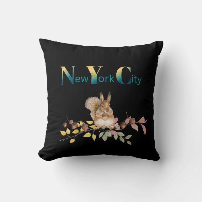  New York City Squirrel Throw Pillow (Front)