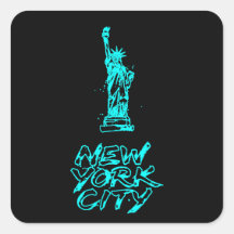 New York City Statue of Liberty Neon Cyan Brush