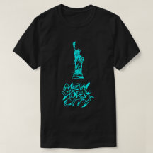 New York City Statue of Liberty Neon Cyan Brush