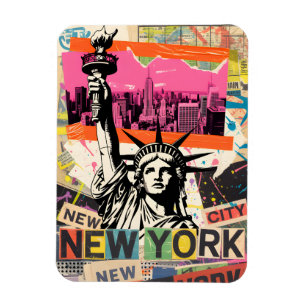 New York City Statue of Liberty Retro Punk Collage Magnet