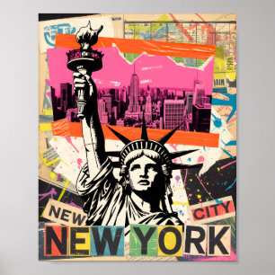 New York City Statue of Liberty Retro Punk Collage Poster