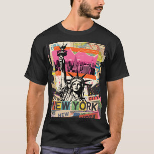 New York City Statue of Liberty Retro Punk Collage T-Shirt