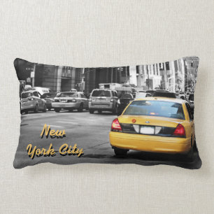 New york city street yellow taxi lumbar cushion