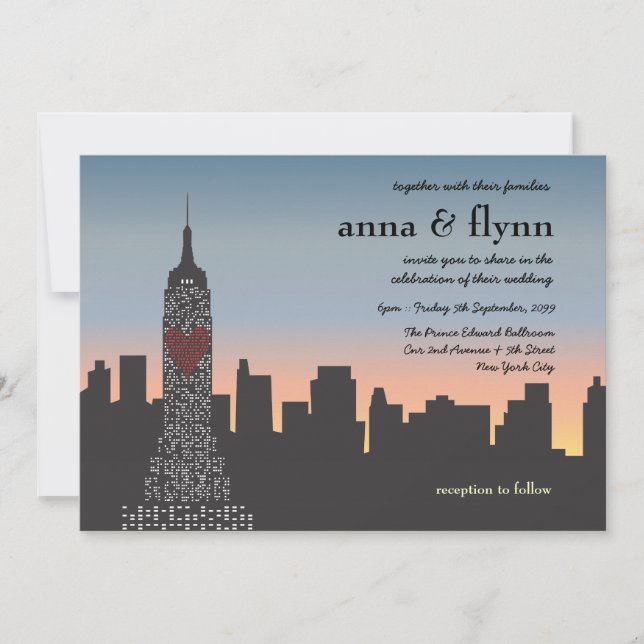 New York City Sunset Skyline Wedding Invitation (Front)