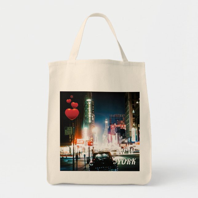 NEW YORK CITY TIMES SQUARE 1950'S NEON NIGHT PHOTO TOTE BAG (Front)