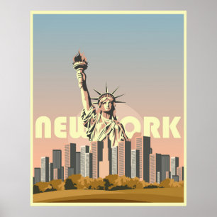 New York City tourism poster, retro design, Statue Poster
