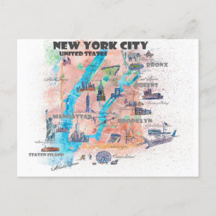 New York City Travel Map with Street map Postcard