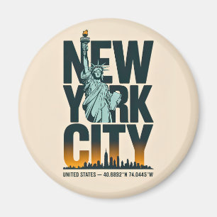 New York City Typography Statue of Liberty Skyline Magnet