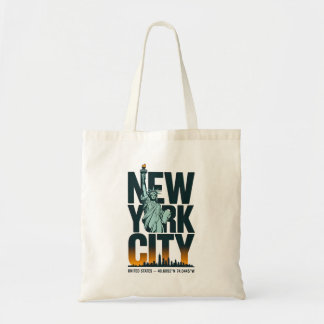 New York City Typography Statue of Liberty Skyline Tote Bag