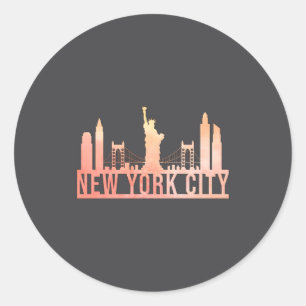 New York City Usa Cityscape Skyline Funny Gift  Classic Round Sticker