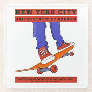 New York City, USA Cool Skateboard Glass Coaster