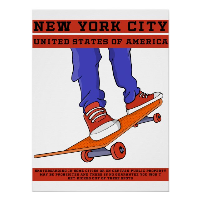 New York City, USA Cool Skateboard Poster (Front)