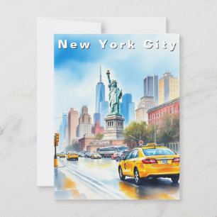 New York City USA Travel Watercolor  Postcard