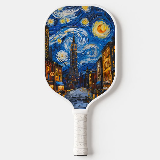 New York City Van Gogh Style Art Design Pickleball Paddle (Front)
