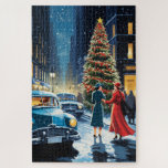 New York City Vintage Christmas Photo Two Jigsaw Puzzle<br><div class="desc">New York City streets at Christmas vintage Christmas photo two with ladies and Christmas tree..</div>