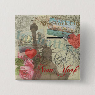 New York City Vintage Liberty Skyline Symbol Art 15 Cm Square Badge