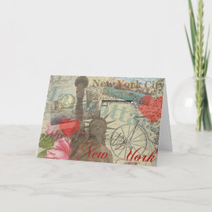 New York City Vintage Liberty Skyline Symbol Art Card