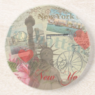 New York City Vintage Liberty Skyline Symbol Art Coaster