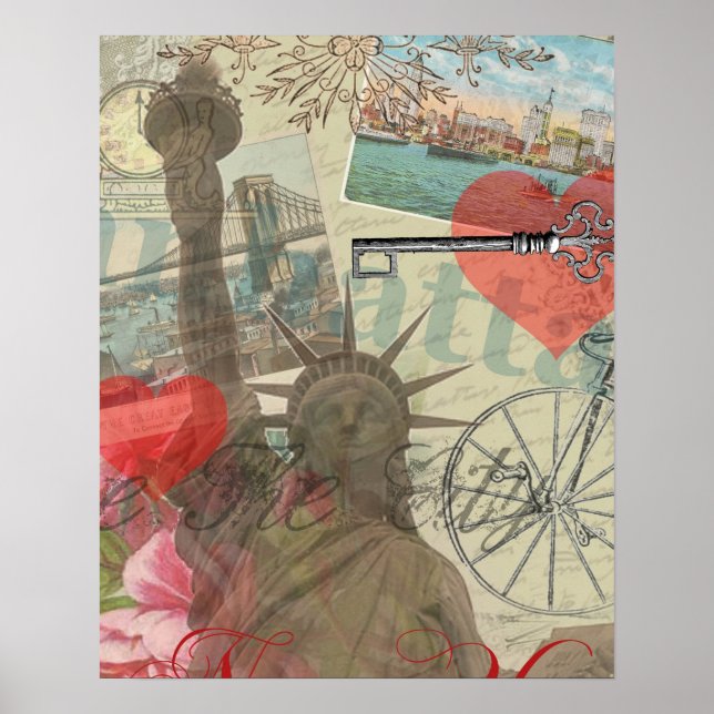 New York City Vintage Liberty Skyline Symbol Art Poster (Front)
