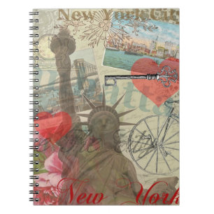 New York City Vintage Liberty Skyline Symbol Art Spiral Notebook
