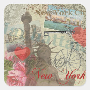 New York City Vintage Liberty Skyline Symbol Art Square Sticker