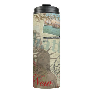 New York City Vintage Liberty Skyline Symbol Art Thermal Tumbler