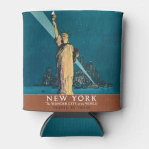 New York City Vintage Travel Liberty Skyline Can Cooler