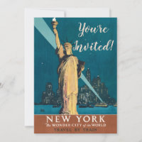 New York City Vintage Travel Liberty Skyline