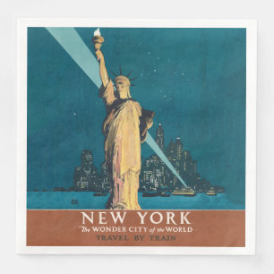 New York City Vintage Travel Liberty Skyline Napkin