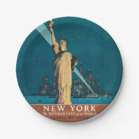 New York City Vintage Travel Liberty Skyline