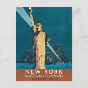 New York City Vintage Travel Liberty Skyline Postcard