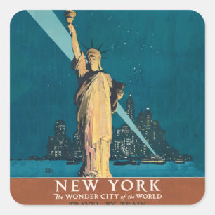 New York City Vintage Travel Liberty Skyline Square Sticker