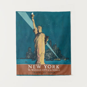 New York City Vintage Travel Liberty Skyline Tapestry