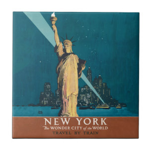 New York City Vintage Travel Liberty Skyline Tile