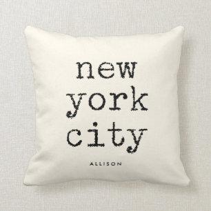 New York City   Vintage Typewriter Text on Ivory Cushion