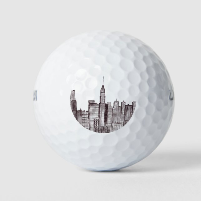 New York city watercolor Manhattan skyline Golf Balls (Front)