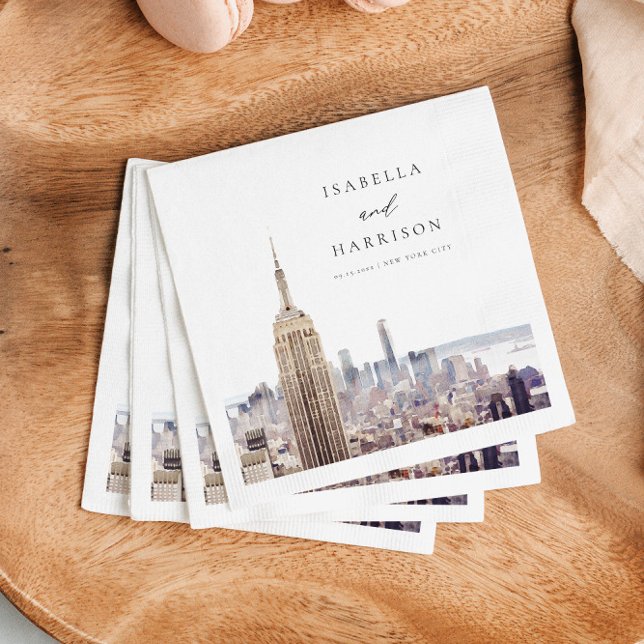 NEW YORK CITY Watercolor Skyline Wedding Paper Napkin (Creator Uploaded)